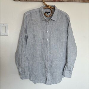 Quince European Linen Long Sleeve Shirt in Blue Pinstripe Womens Size Medium